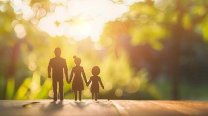 Wall Mural - A family of three, a man, a woman and a child, are holding hands