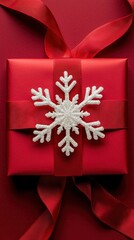 Wall Mural - Red Gift Box with Snowflake Decoration