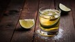 © Kartik - Gold tequila with lime and salt, selective focus