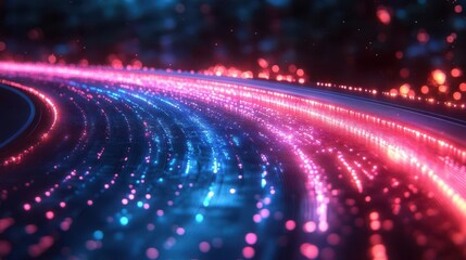 Wall Mural - futuristic abstract background with neon pink and blue light trails highspeed data visualization con
