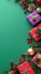 Poster - Festive Christmas Decorations on Green Background