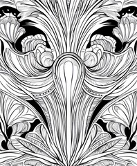 Canvas Print - Ornate black and white floral design with intricate patterns.