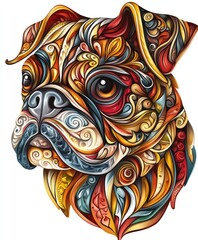 Wall Mural - A colorful, artistic depiction of a dog's face with intricate patterns and designs.