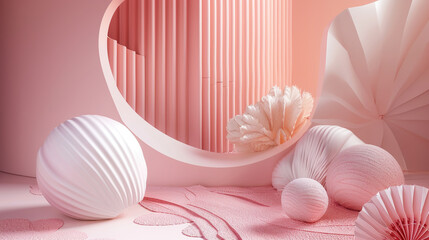 Wall Mural - Abstract Pink and White Minimalist Art Installation