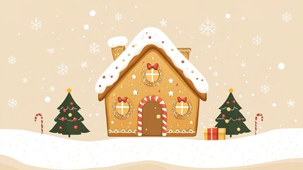 Wall Mural - Christmas Gingerbread House Icon, Featuring Festive Decorations and Sweet Detailing. Perfect for Holiday Themes and Seasonal Designs, Capturing the Cheerful Spirit of Christmas with a Classic Confecti