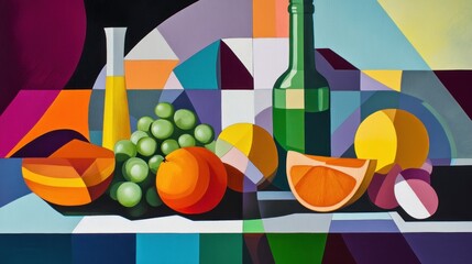 Wall Mural - Geometric Still Life with Fruits and Wine