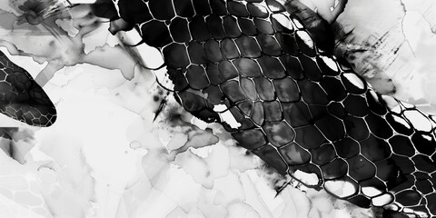 Abstract background with snake skin and black and white watercolor texture.