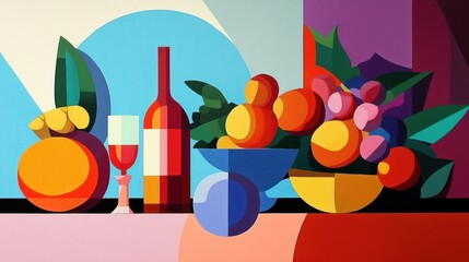 Sticker - Still Life with Fruit and Wine