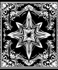 Canvas Print - A symmetrical star design with intricate floral patterns on a contrasting black background.