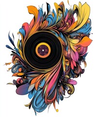 Canvas Print - A vibrant design featuring a vinyl record surrounded by colorful abstract elements.