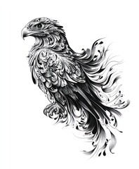 Poster - A stylized black and white illustration of an eagle with flowing, intricate designs.