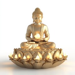 Wall Mural - Golden Buddha Statue on Lotus Base with Flames.