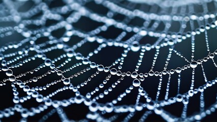 A spiderweb with water droplets on it, creating a beautiful and intricate pattern.
