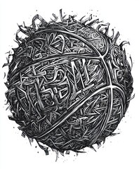 Poster - A stylized basketball made of intricate, tangled lines and shapes, emphasizing creativity in sports.