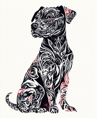 Sticker - An artistic depiction of a dog with intricate patterns and designs.