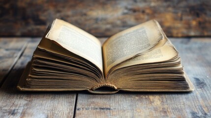 Open Antique Book on Wooden Table