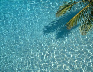 Wall Mural - Top view of a blue calm and clear calm water surface, water texture with ripples and shadow of palm leaf, Zen and relaxing background, summer concept. Ai generated image