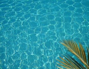 Wall Mural - Top view of a blue calm and clear calm water surface, water texture with ripples and shadow of palm leaf, Zen and relaxing background, summer concept. Ai generated image