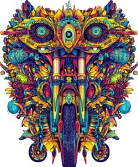 Poster - A vibrant, intricate illustration resembling a motorcycle with floral and abstract elements.