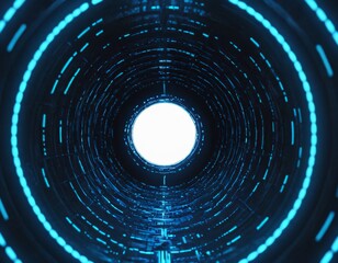 Vector cyber futuristic speed tunnel. Sci-fi blue wormhole. Matrix technology decoder. Abstract 3D wireframe portal with connections lines and dots. Data flow. Ai generated image