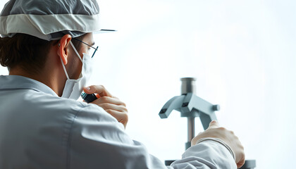 Worker of medicine presses the button psychology  isolated with white highlights, png