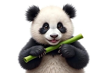 Adorable Baby Panda Eating Bamboo Illustration