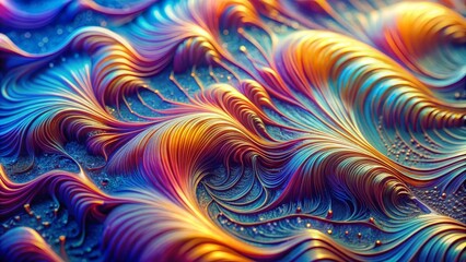 Wall Mural - Abstract Wavy Lines in Blue, Purple, and Gold, 3D Render, Digital Art, Abstract Background, Abstract