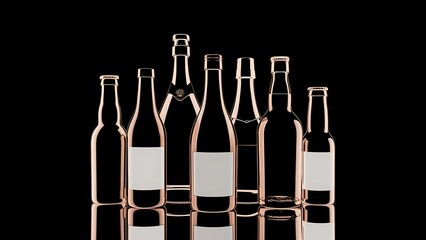 Alcohol drinks set isolated on a black background - beer,wine,champagne,scotch,soda