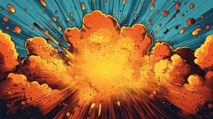 Wall Mural - retro comic book explosion with vibrant pop art speech bubbles and dramatic halftone shadows