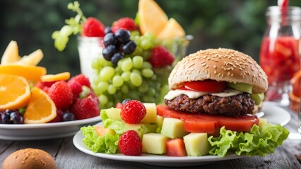 Wall Mural - hamburger and healthy food