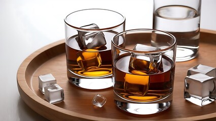 Glasses of whisky with ice  - studio shot