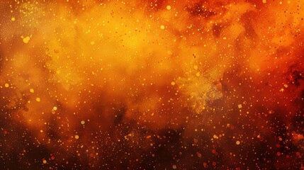 Yellow burnt orange red fiery golden brown black abstract background for design. Color gradient. Rough, grain, noise. Colorful bright spots. 