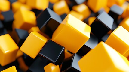 Sticker - Colorful yellow and black cubes stacked artistically in a dynamic arrangement