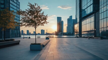 Wall Mural - Sunrise over Cityscape with Modern Architecture