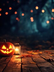 Jack-o'-Lantern on Cobblestone Path, Perfect for Halloween Backgrounds and Festive Themed Decorations