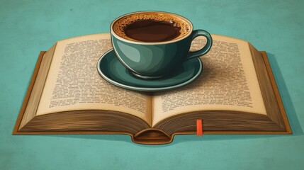 Wall Mural - A book with a cup of coffee on top of it