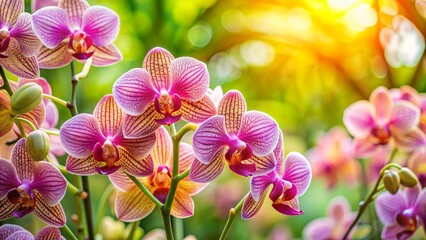 Wall Mural - Vibrant Orchid Blooms in Sunlight, Flower Photography, Orchids, Floral Beauty, Nature Photography