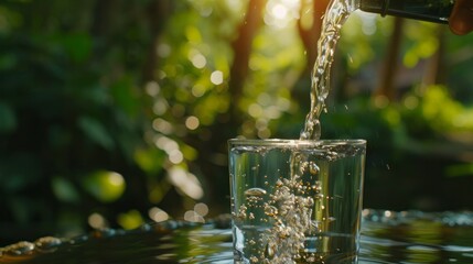 Wall Mural - A glass of water is being poured into it