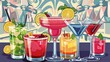 © Kartik - Set of different drinks and cocktails. Vector illustration.