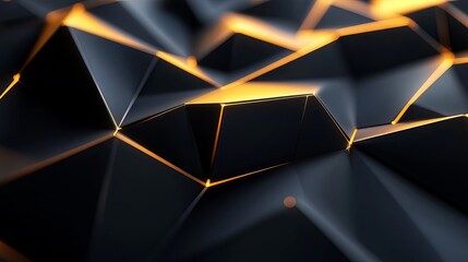 Wall Mural - Abstract geometric shapes with glowing edges in a dark setting