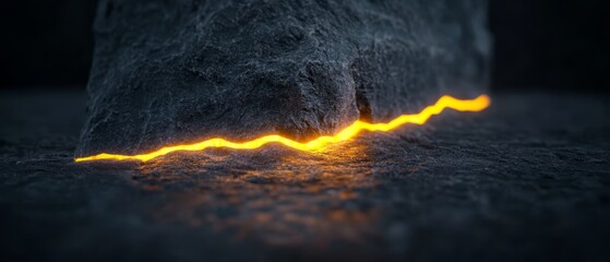 Wall Mural -  A tight shot of a rock featuring a line of light emanating from its midsection