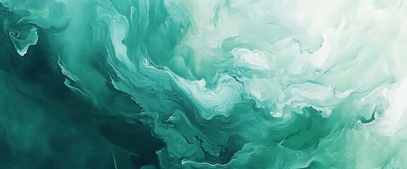 Wall Mural - Abstract green and white swirling paint background.