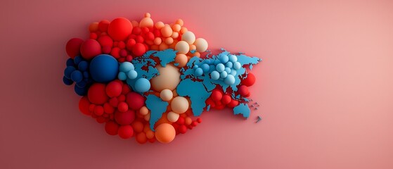 Sticker -  A world map is composed of various colored balloons, shaped accordingly