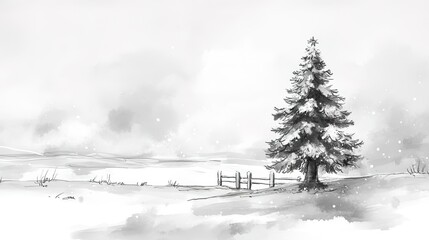 hand-painted landscape illustrations with black and white lines,generated with ai.