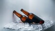 © Kartik - Two bottles of beer on ice. Isolated on white background.