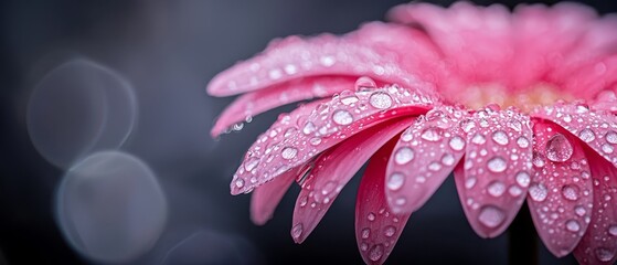 Canvas Print -  A tight shot of a pink blossom adorned with water beads on its petals, surrounded by a softly blurred backdrop