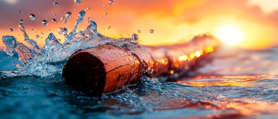 Sticker -  A bottled waterclose-up, spilling out onto water's surface