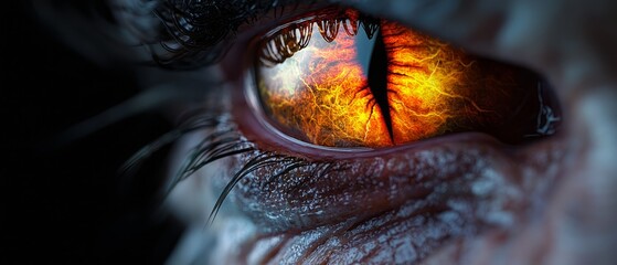 Sticker -  A detailed view of an eye, featuring an orb with hues of orange and yellow at its core