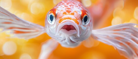 Wall Mural -  A tight shot of a fish's face with a soft, blurred background of backlight