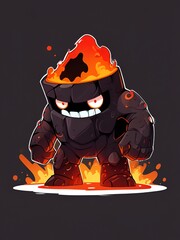 Poster - Fiery Stone Monster Cartoon Character